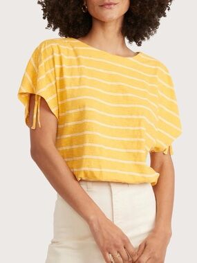 Marine Layer Yellow Striped Tie-Sleeve Top